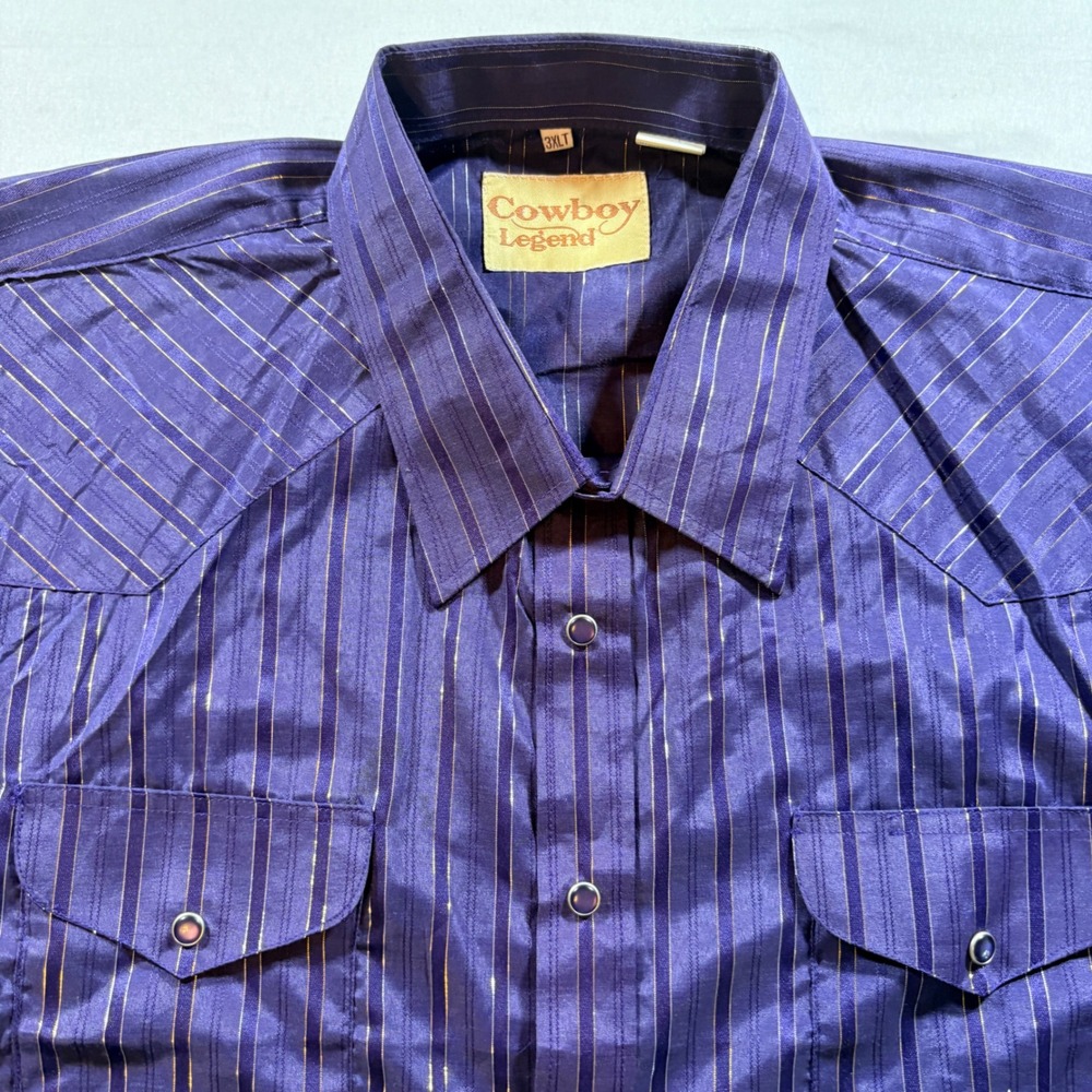 Cowboy Legend Western Snap Shirt Mens 3XLT Purple Gold Pinstripe Tall LS